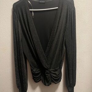 Zenobia Black Glitter V-Neck Blouse